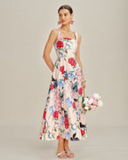 Sleeveless Maxi Dress with Floral A-Line Design