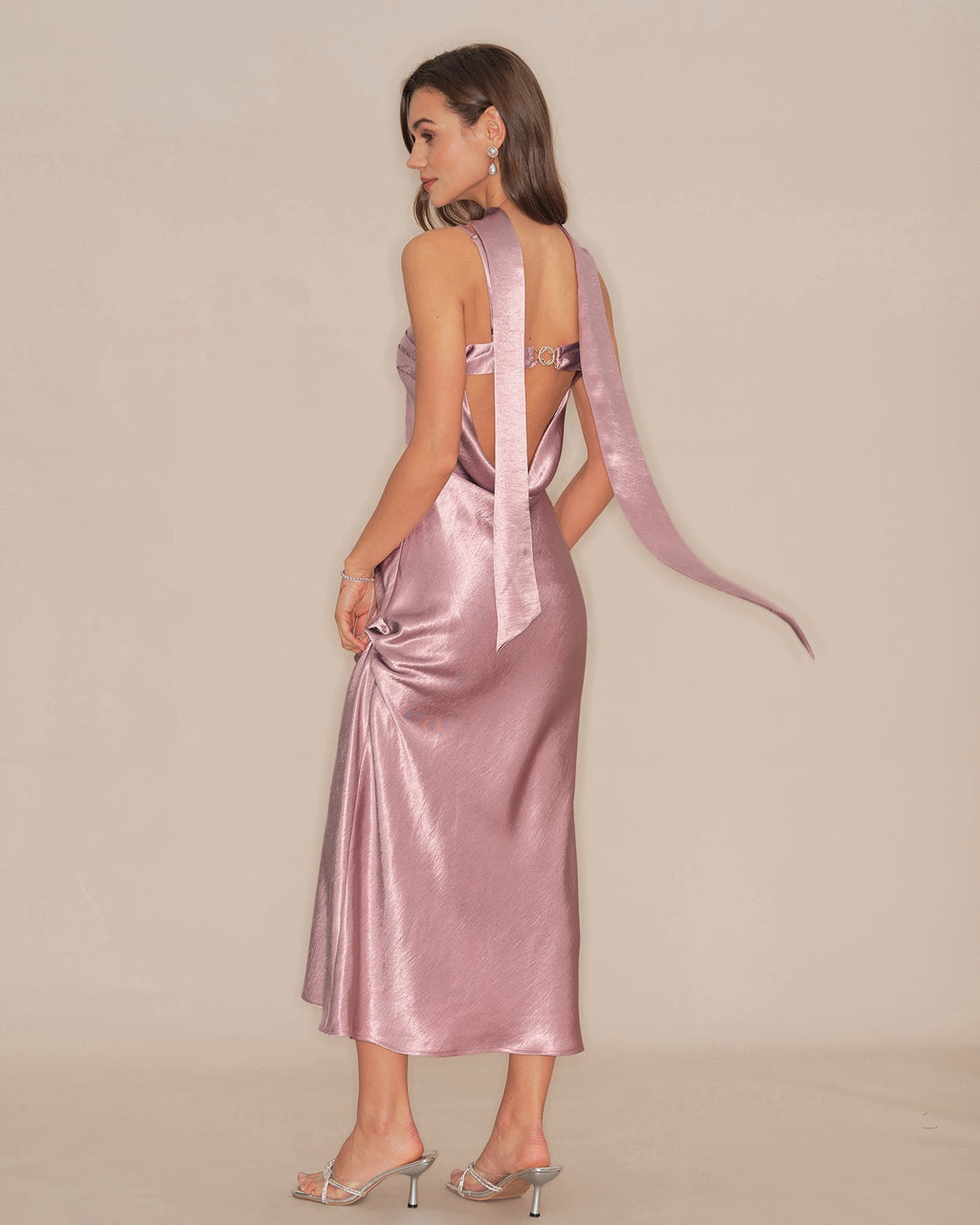 Mermaid Satin Maxi Dress in Pink Slip