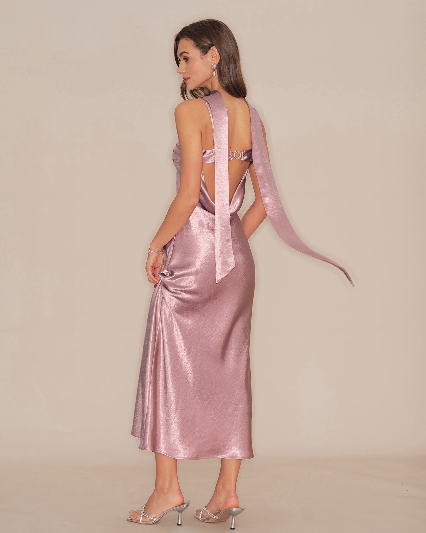Mermaid Satin Maxi Dress in Pink Slip