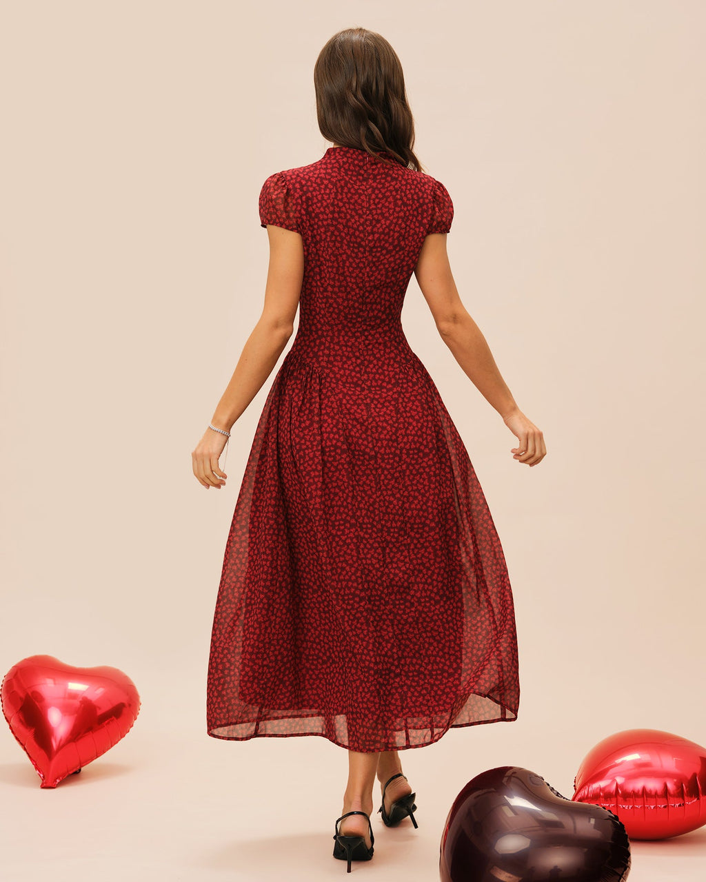 Floral Maxi Dress with Red Cap Sleeves