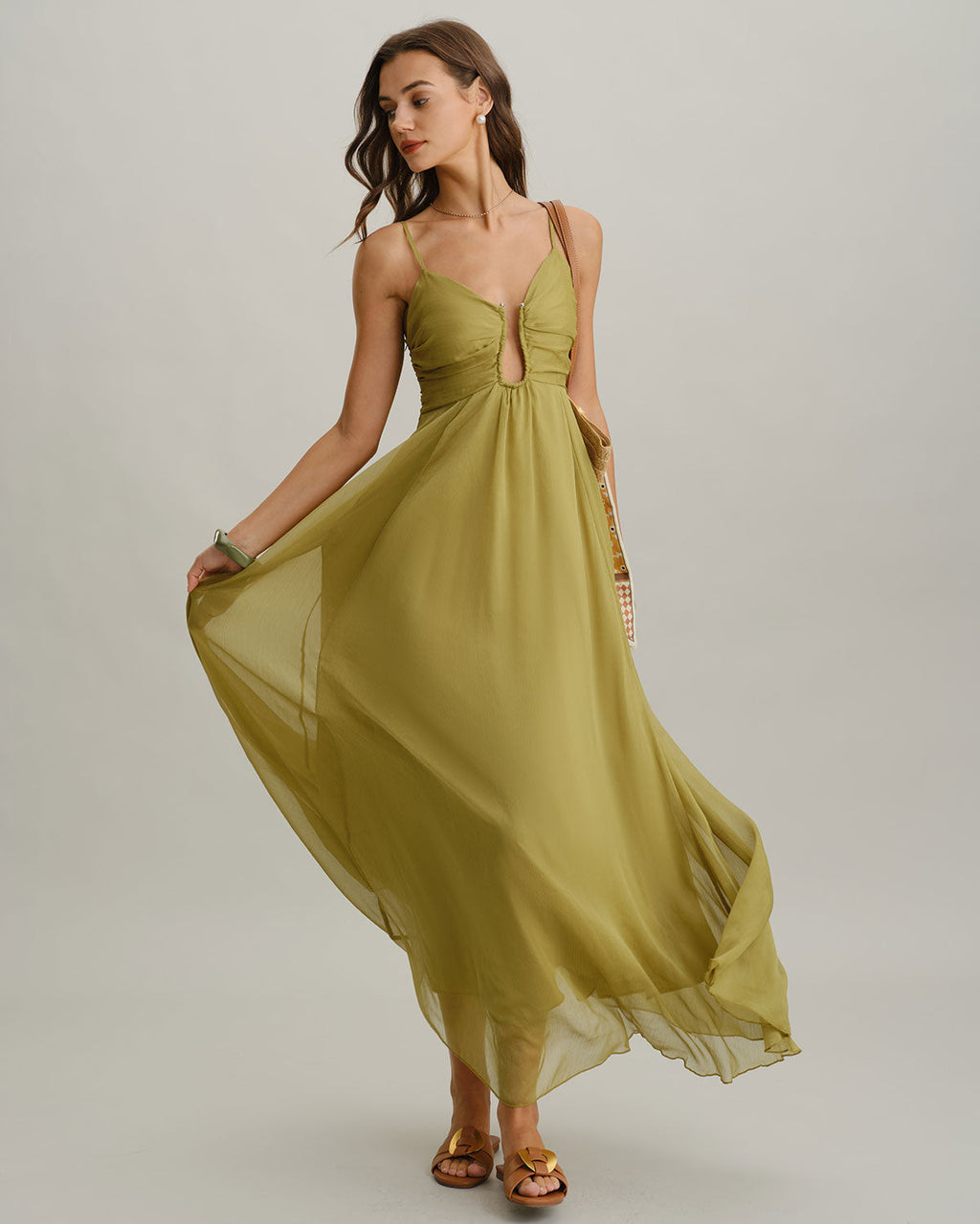 Emerald Ruched Maxi Slip Dress
