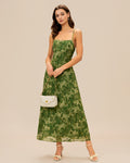 Floral Green Cross-Back Maxi Dress