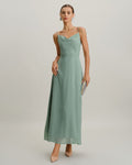 Backless Green A-Line Maxi Slip Dress