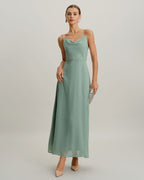 Backless Green A-Line Maxi Slip Dress