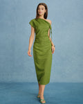 Emerald One-Shoulder Ruched Maxi Dress