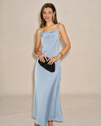 Sky Blue A-Line Maxi Dress with Slip Design