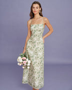 Light Green Floral Cross-Back Maxi Dress