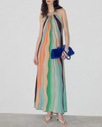 Geometric Print Maxi Dress with Round Neck