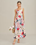 Sleeveless Maxi Dress with Floral A-Line Design