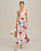 Sleeveless Maxi Dress with Floral A-Line Design