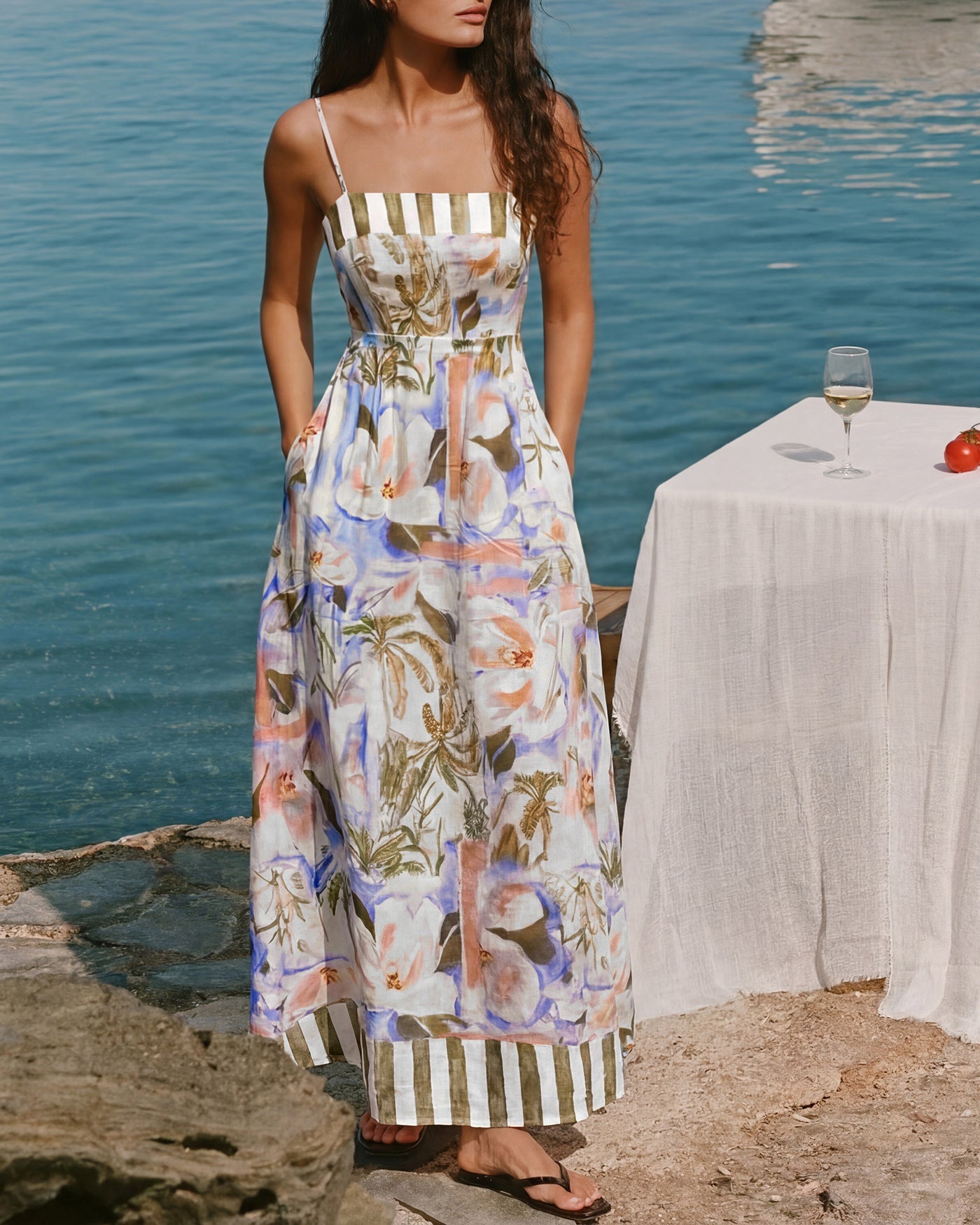 Floral Print A-Line Maxi Dress with Shirred Details
