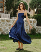 Navy Satin Maxi Slip Dress