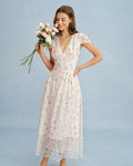 Floral Lace Maxi Dress in Off-White with V-Neck Design