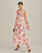 Floral Pink Chiffon Maxi Dress with Slip Design