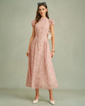 Floral Maxi Dress with Pink Mock Neck