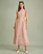 Floral Maxi Dress with Pink Mock Neck