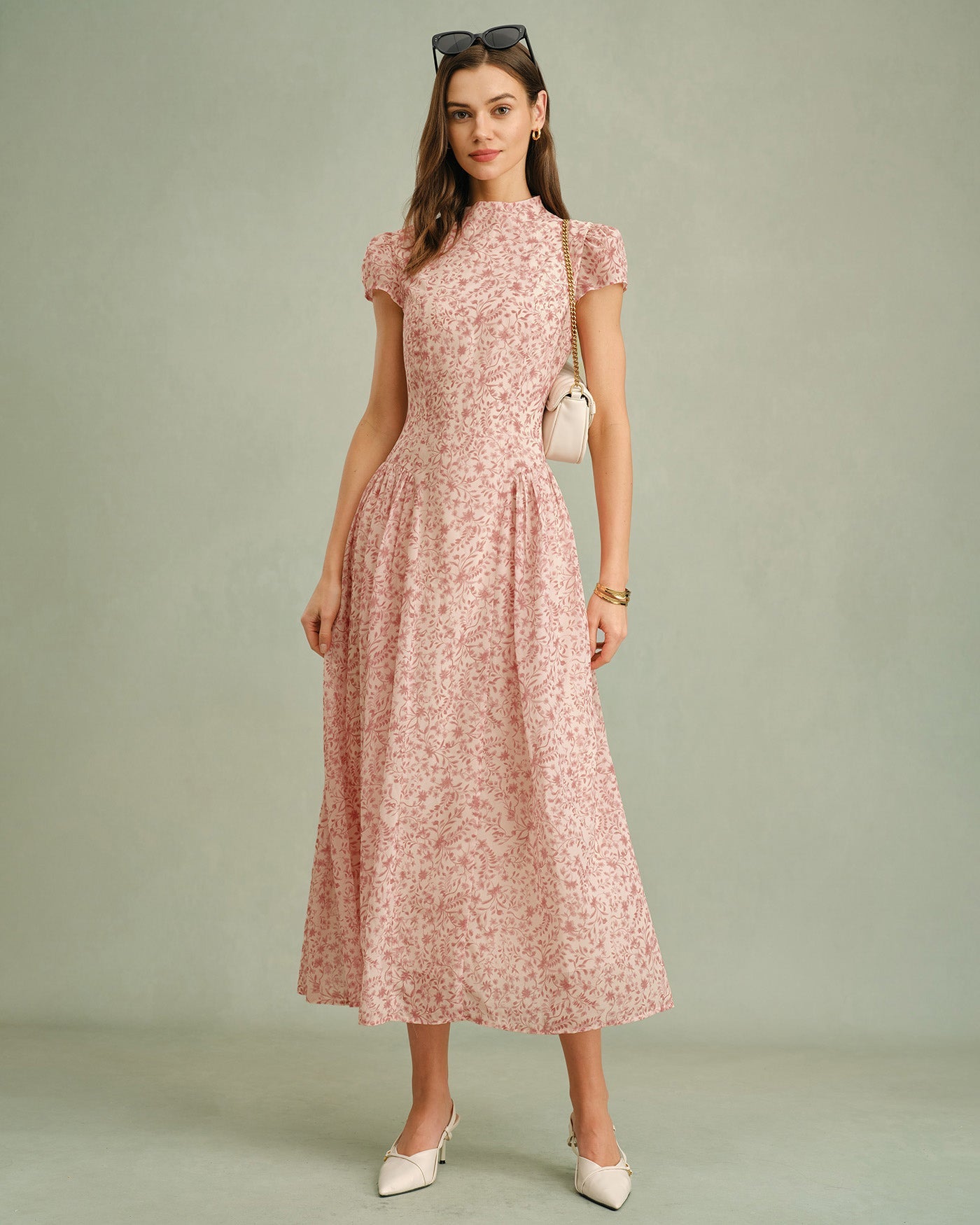 Floral Maxi Dress with Pink Mock Neck
