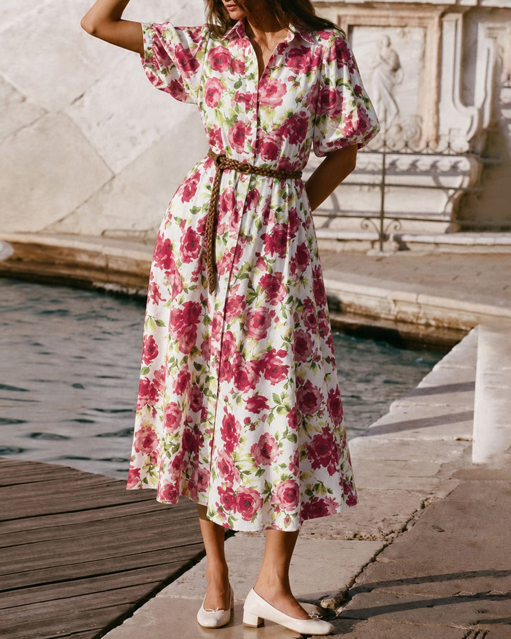 Floral Maxi Dress with Pink Collar