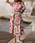 Floral Maxi Dress with Pink Collar