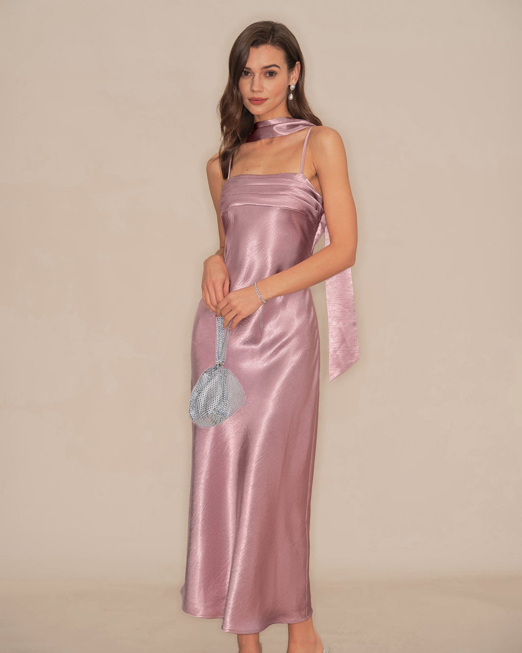 Mermaid Satin Maxi Dress in Pink Slip