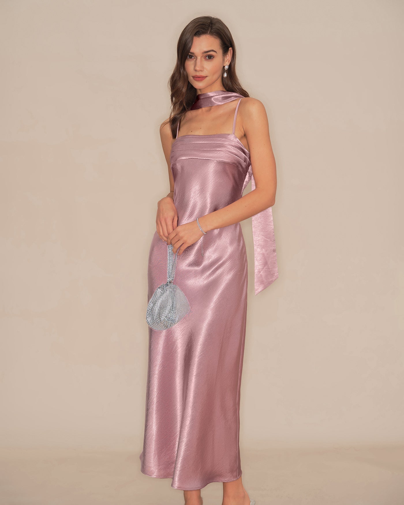 Mermaid Satin Maxi Dress in Pink Slip