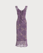 Floral Ruffle Maxi Dress in Purple