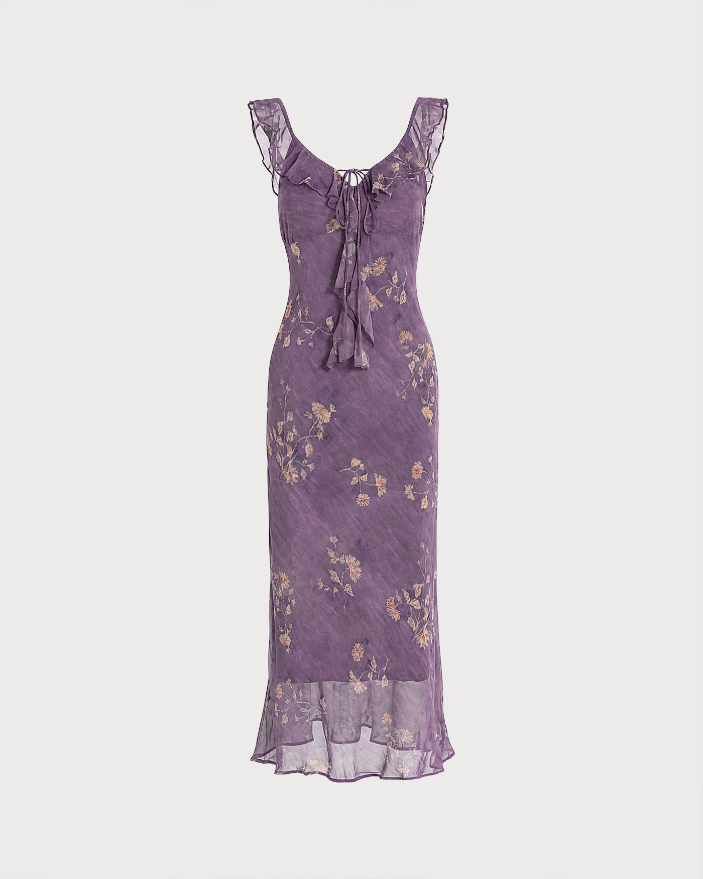 Floral Ruffle Maxi Dress in Purple