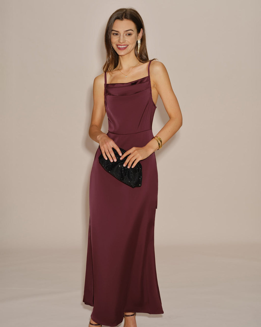 Solid Wine Red Slip Maxi Dress