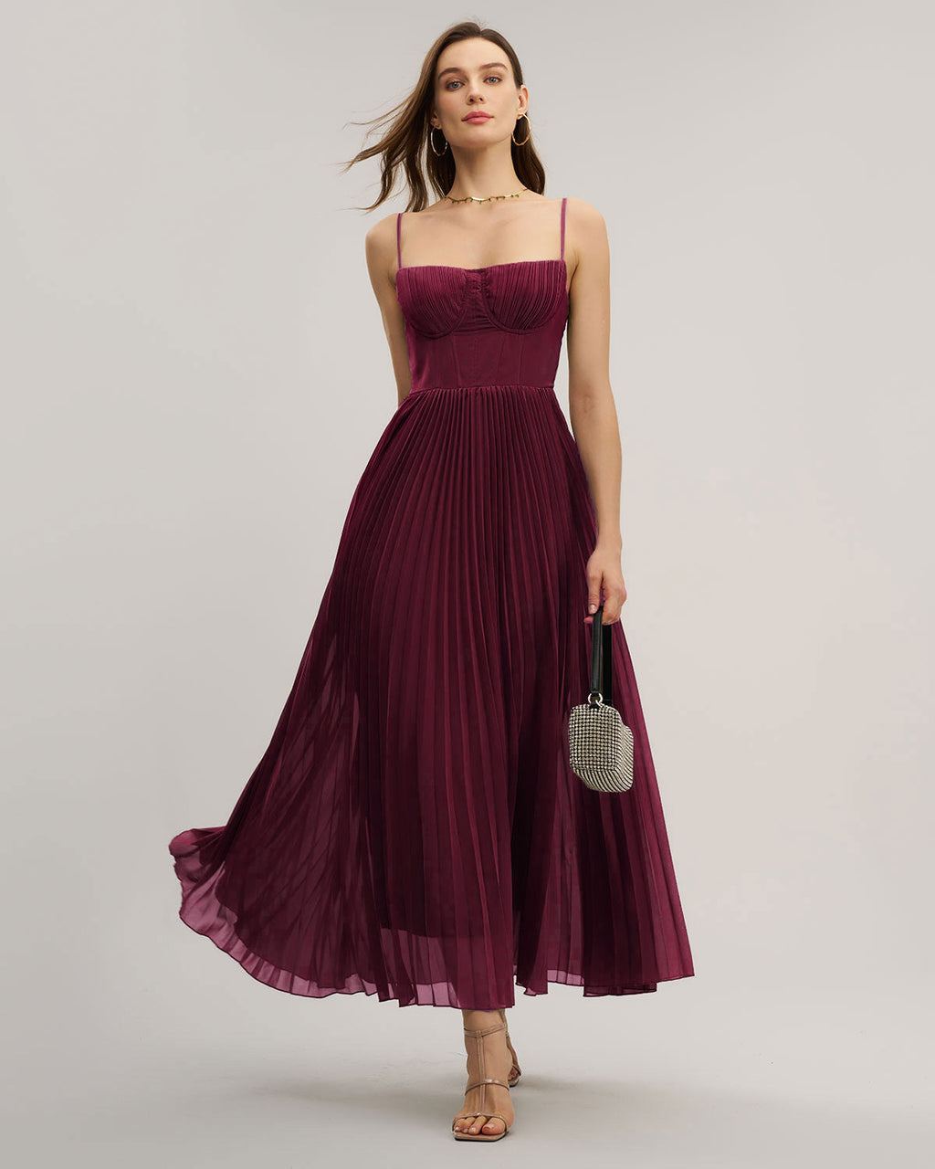 Flowy Maxi Dress with Sweetheart Neckline in Wine Red