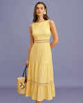 Yellow Sleeveless Maxi Dress with Shirred Details