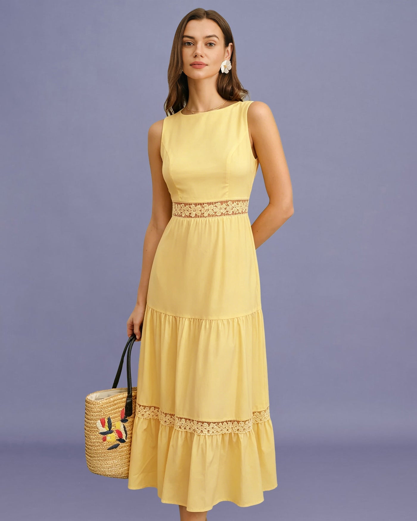 Yellow Sleeveless Maxi Dress with Shirred Details