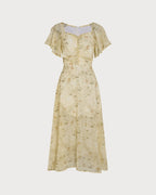 Floral Maxi Dress with V-Neck and Ruched Details in Yellow