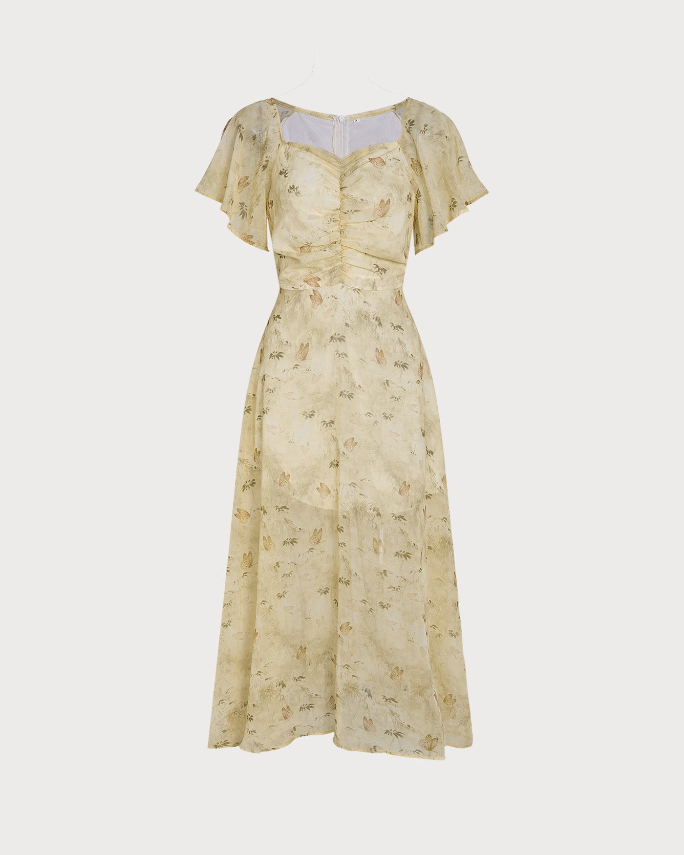 Floral Maxi Dress with V-Neck and Ruched Details in Yellow