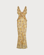 Maxi Dress with Ruffled Yellow Slip