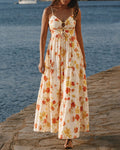 Floral Yellow Shirred Maxi Slip Dress
