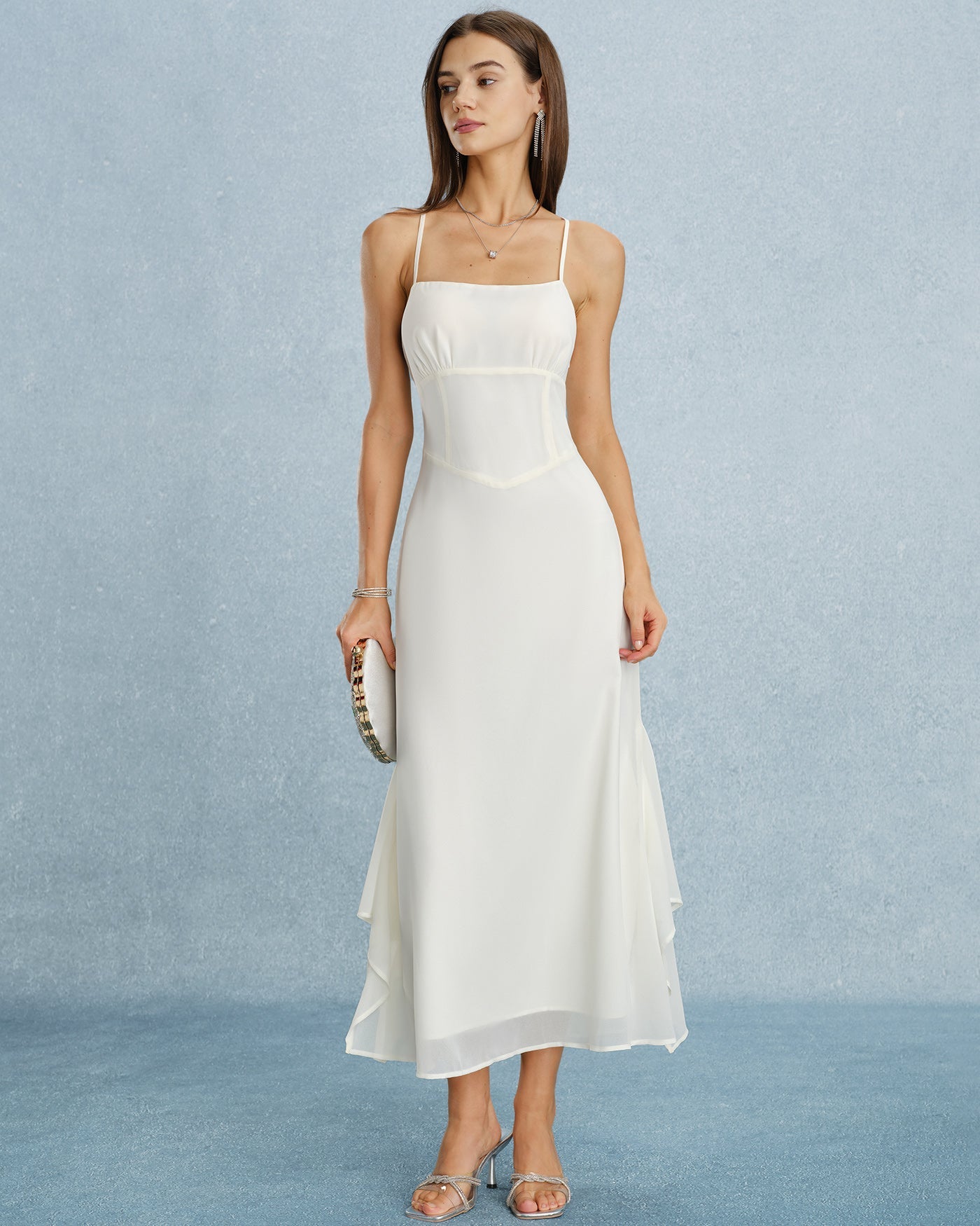 Apricot Chiffon Maxi Dress with Ruffle Slip Details