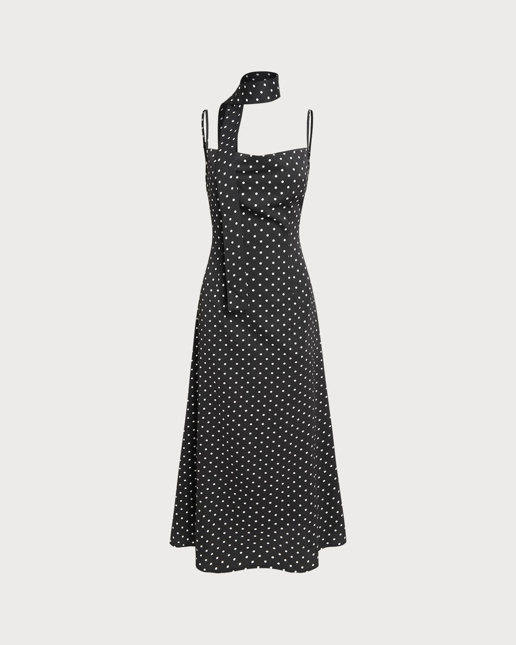Maxi Dress with Cowl Neck and Black Polka Dots