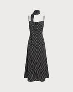 Maxi Dress with Cowl Neck and Black Polka Dots