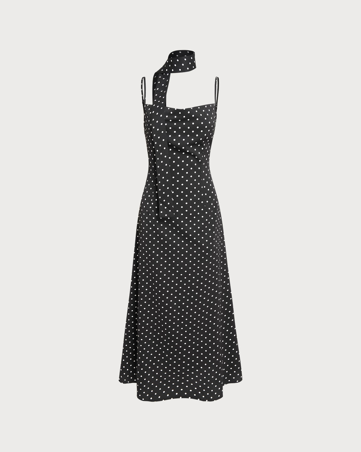 Maxi Dress with Cowl Neck and Black Polka Dots