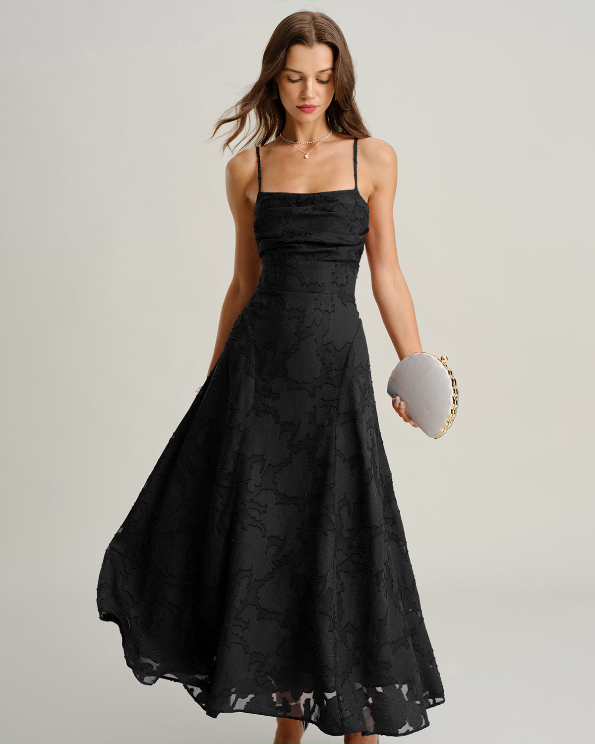 Black Jacquard Maxi Slip Dress