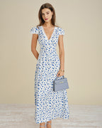 Floral Lace Maxi Dress with Blue Cap Sleeves