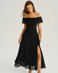 Black A-Line Maxi Dress with Off-the-Shoulder Design