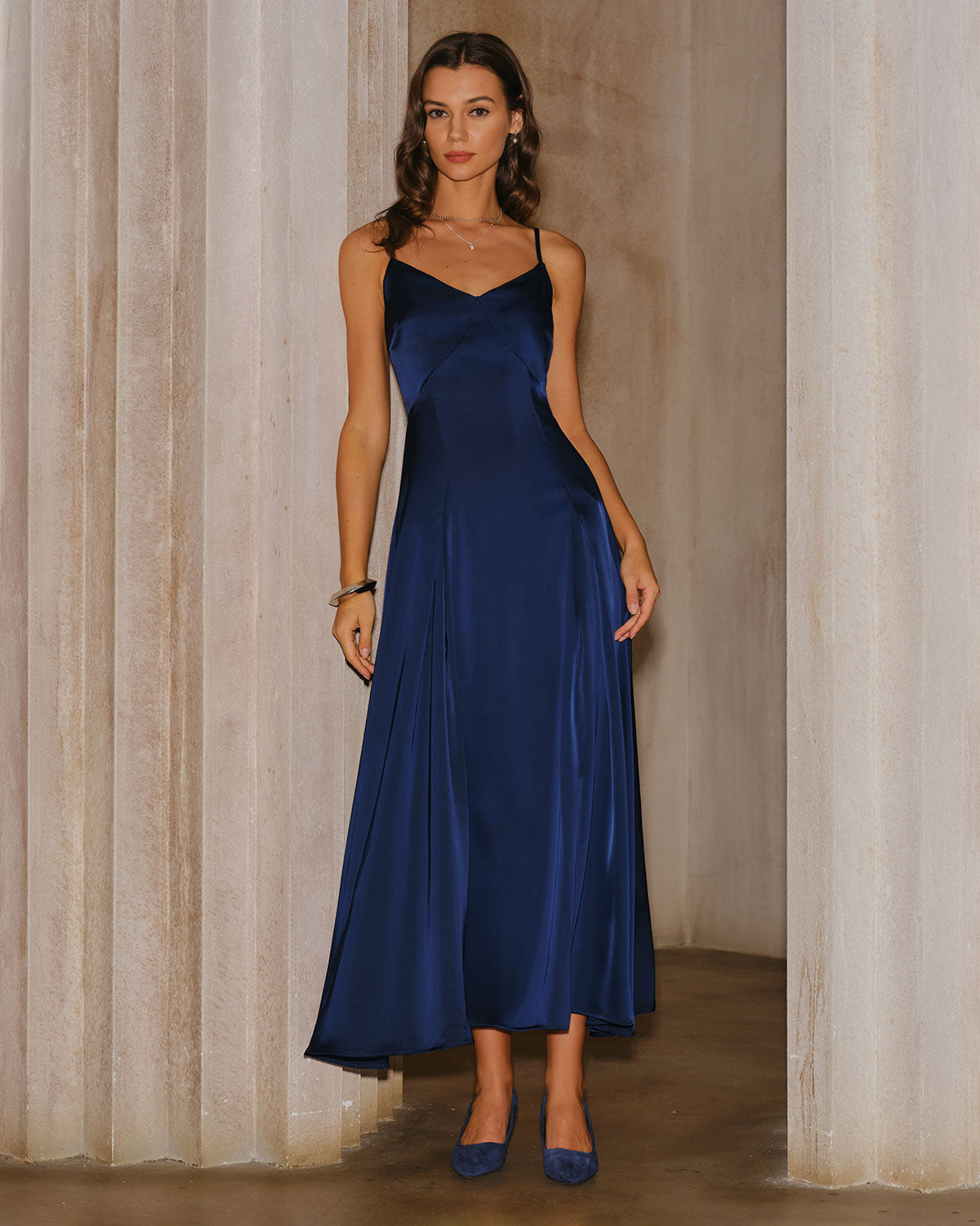 Navy A-Line Maxi Slip Dress