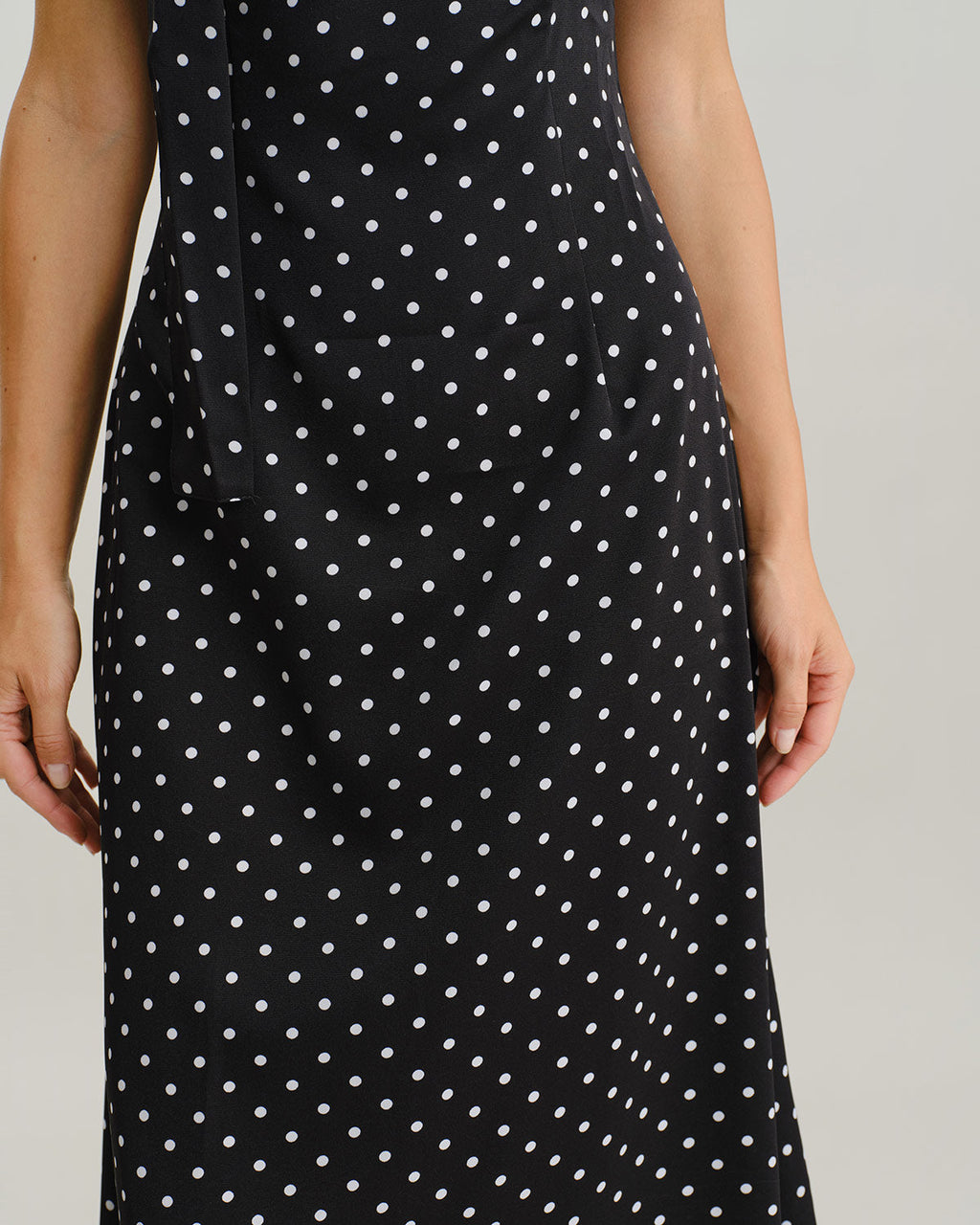 Maxi Dress with Cowl Neck and Black Polka Dots