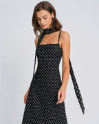 Maxi Dress with Cowl Neck and Black Polka Dots