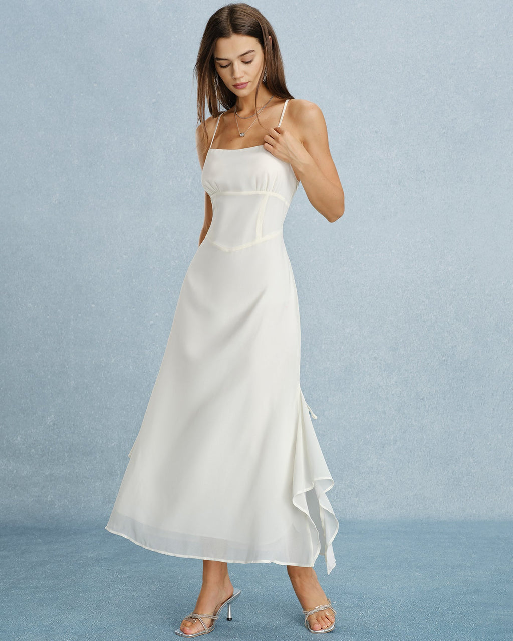 Apricot Chiffon Maxi Dress with Ruffle Slip Details