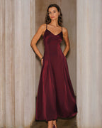 Wine Red Satin A-Line Maxi Slip Dress