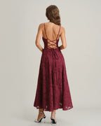 Wine Red Jacquard Maxi Dress with Slip Design