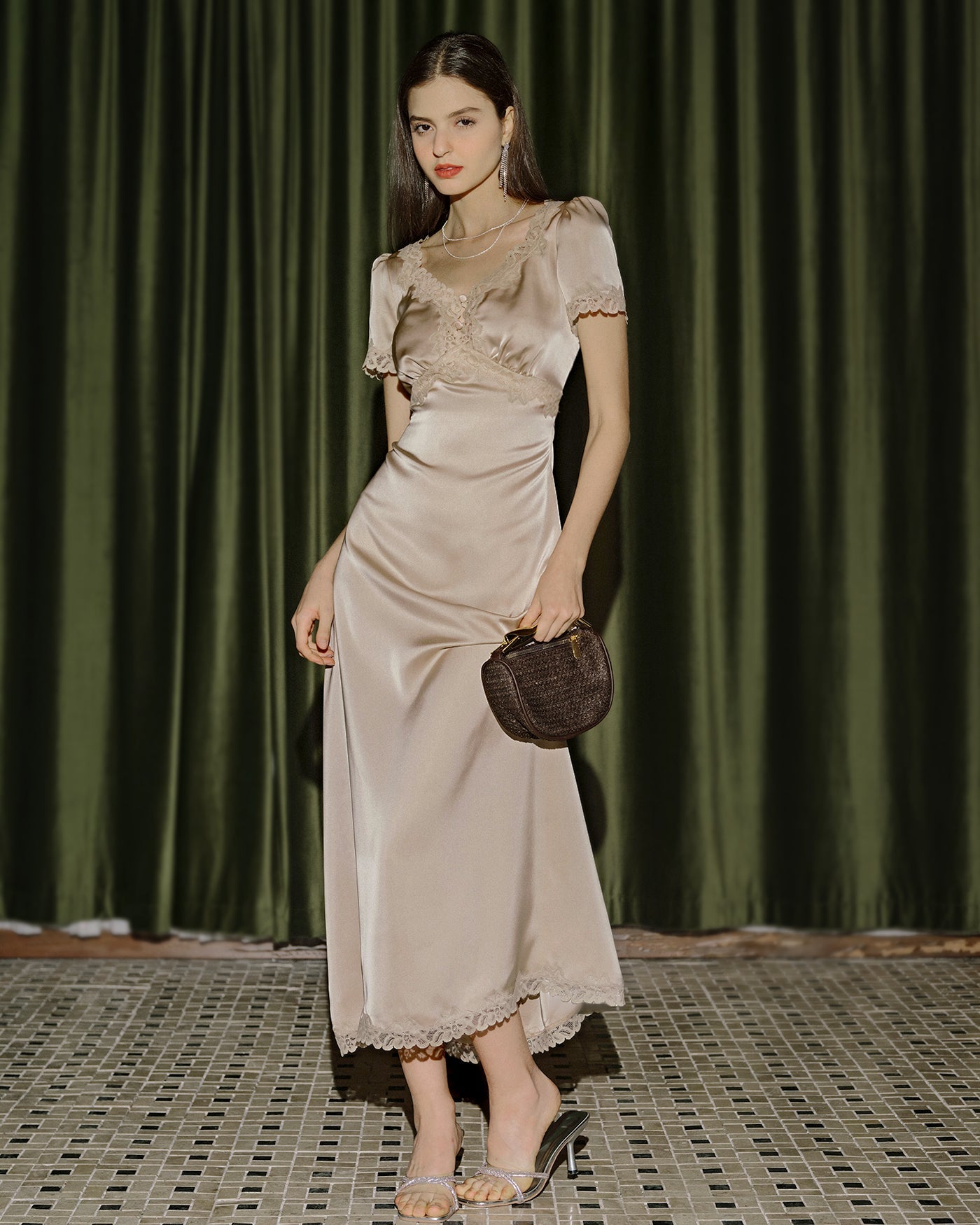Maxi Dress with Apricot Lace Tunic