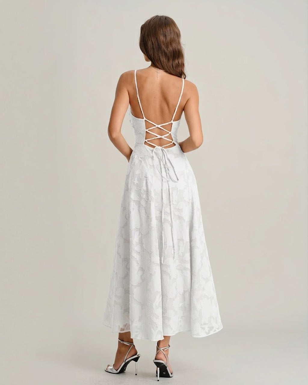White Jacquard Slip Maxi Dress with Cross Design